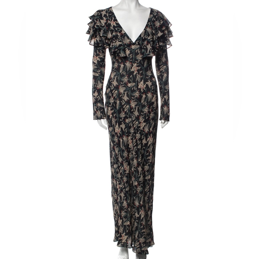 Doen Black floral max dress sz L